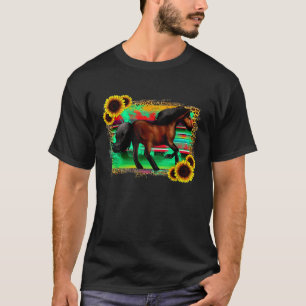 Camiseta Serapa do Cavalo Ocidental Girassóis Caubói Texas