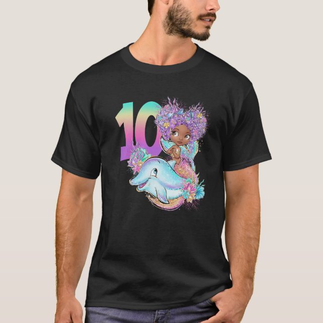 Camiseta Sereia 10º aniversário Dez Menina Negra Duas Vezes (Frente)