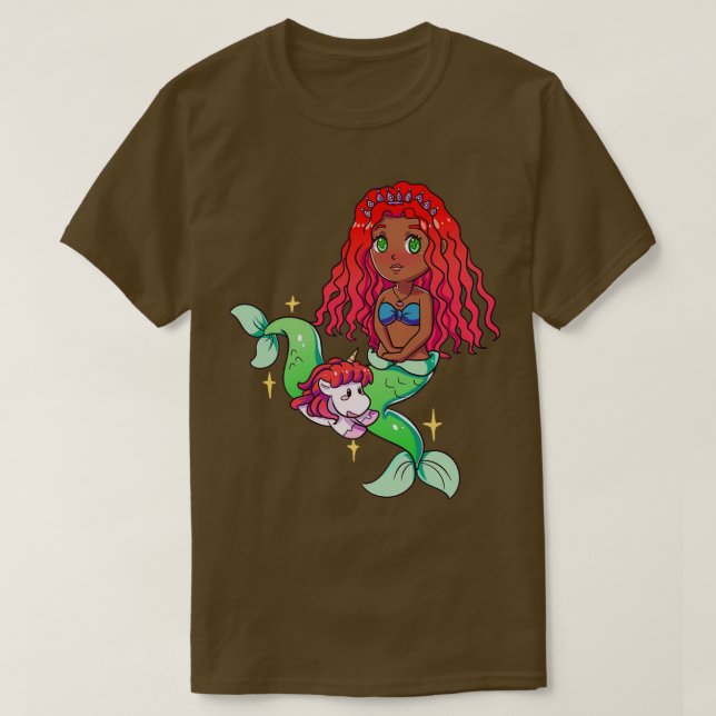 Camiseta sereia afro-americana com unicórnio 1 (Frente do Design)