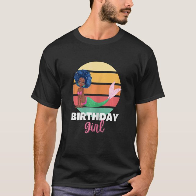 Camiseta Sereia Afro Girl Birthday - Juventude Africana Ame (Frente)