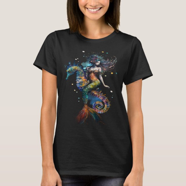 Camiseta Sereia Andando Cavalo Fantástico Oceano Cre Mítico (Frente)