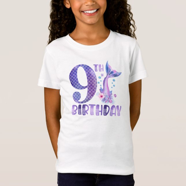 Camiseta Sereia Aniversário 9º Aniversário T-Shirt (Frente)