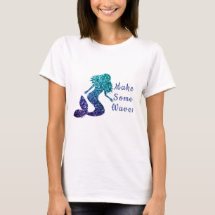 Camiseta Sereia aqua Blue ombre Sparkles faz ondas