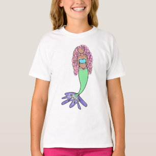 Camiseta sereia arco-íris rosa azul roxo verde preto encara