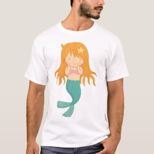 Camiseta Sereia Bonita com Cabelo Laranja