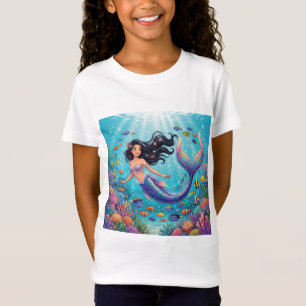 Camiseta Sereia Bonita de Desenho Animado sob o Mar