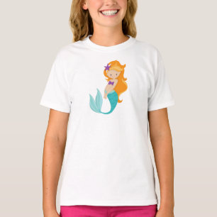 Camiseta Sereia Bonita, Pequena Sereia, Cabelo Laranja, Est