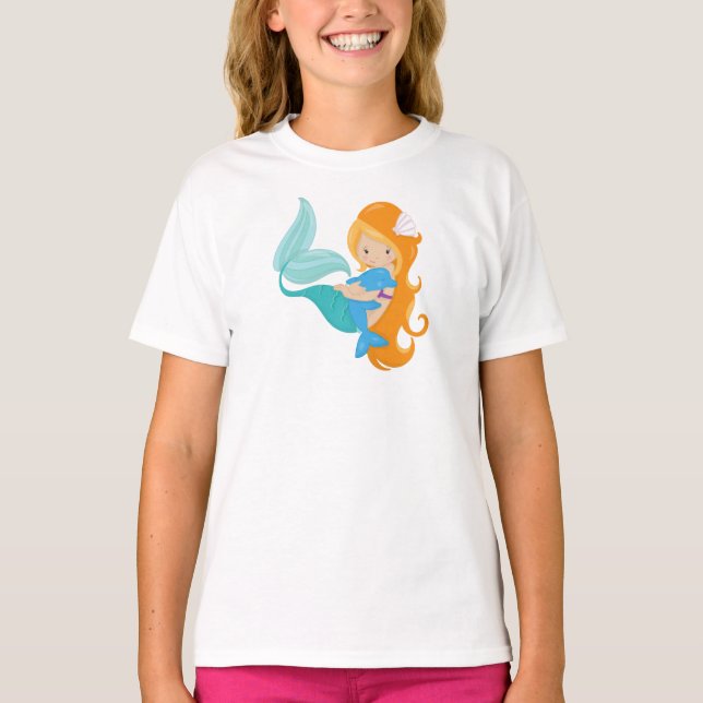 Camiseta Sereia Bonita, Pequena Sereia, Cabelo Laranja, Gol (Frente)