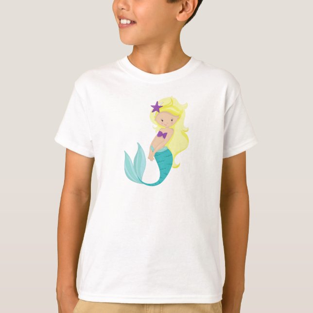 Camiseta Sereia Bonita, Pequena Sereia, Cabelo Louro, Estre (Frente)