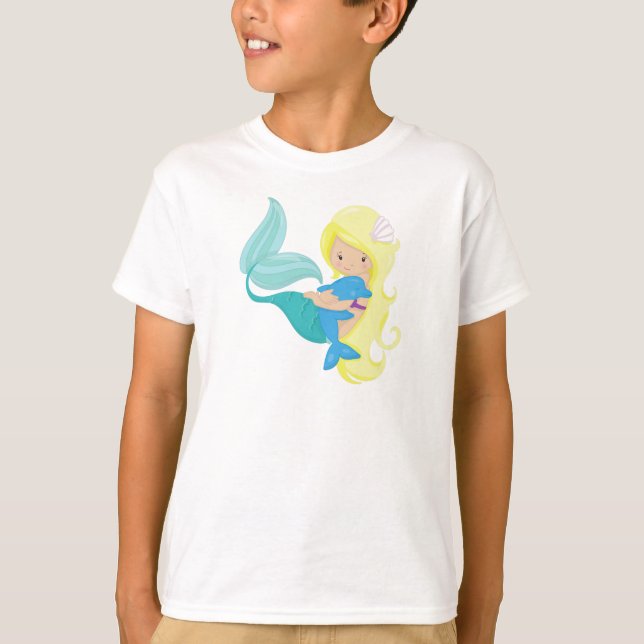 Camiseta Sereia Bonita, Pequena Sereia, Cabelo Louro, Golfi (Frente)