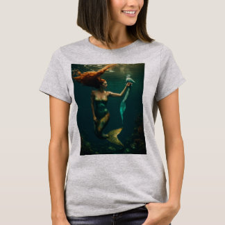 Camiseta Sereia Branca, Impressa, Meninas de Camisa-T de Pe