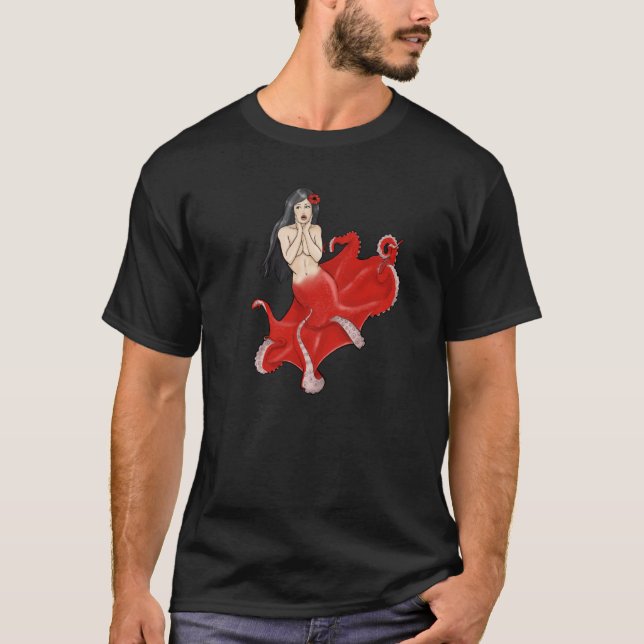 Camiseta Sereia Cecaelia do polvo do Pinup (Frente)