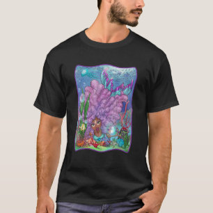 Camiseta Sereia Com Cabelo Roxo Nadando Recife De Coral