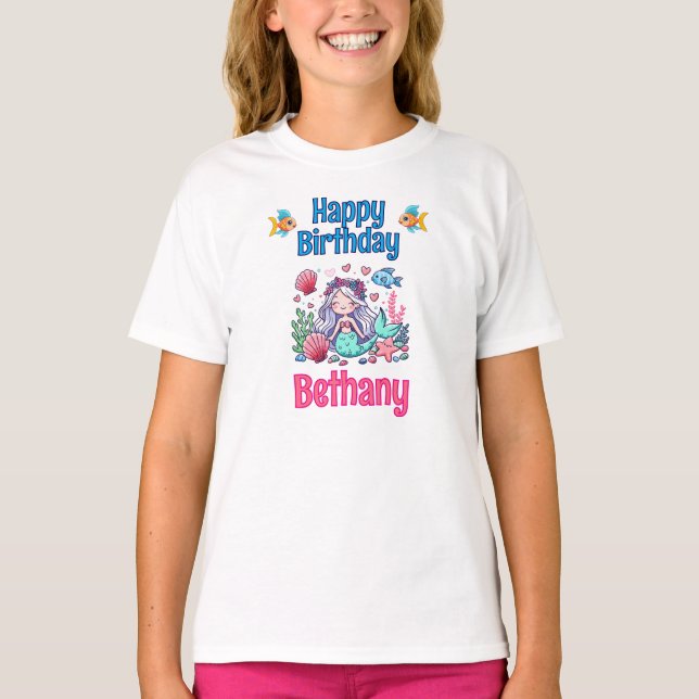 Camiseta Sereia de Aniversário Sob O Mar (Frente)