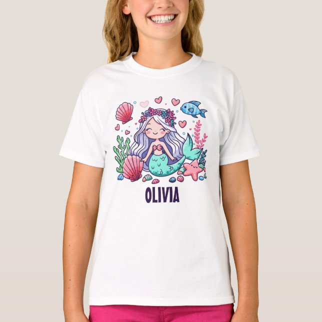 Camiseta Sereia de Cartoon Bonita Personalizada (Frente)
