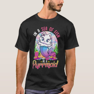 Camiseta Sereia de Gato Purrmaid Em um Mar de Peixes Purr M
