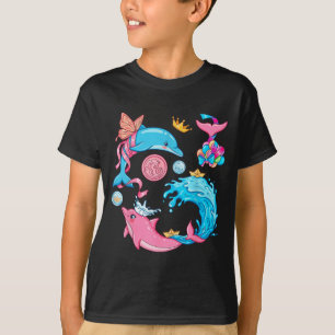 Camiseta Sereia de Golfinho Fofo Kawaii Animais Marinhos Oc