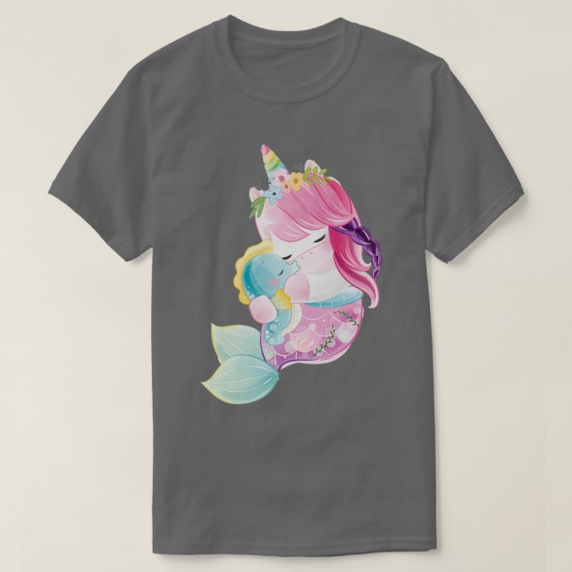 Camiseta sereia de unicórnio fofa com autocolante (Frente do Design)