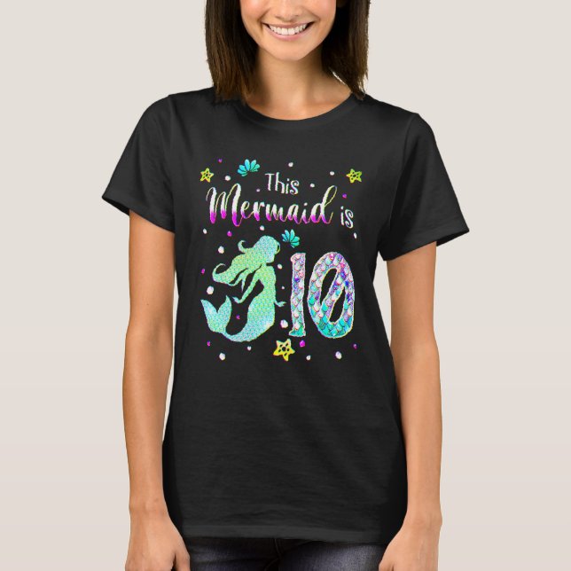 Camiseta Sereia Do 10º Aniversário É Para Meninas 10 Anos (Frente)