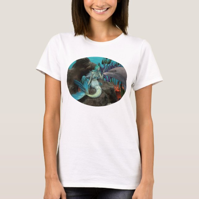Camiseta Sereia e golfinho sob o mar (Frente)