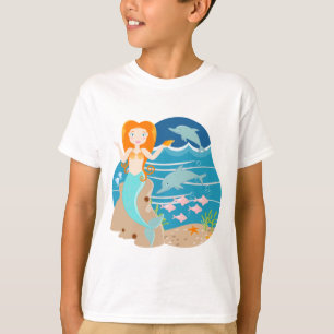 Camiseta Sereia e golfinhos sob a festa de aniversário mar