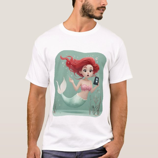 Camiseta Sereia Engraçada Sem Sinal De Arte Submarina. (Frente)