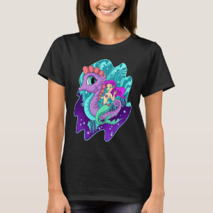 Camiseta Sereia Fofa Em Cavalo Marinho Sirenes Criatura Aqu
