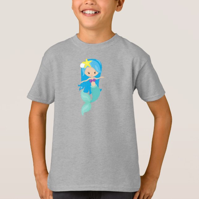 Camiseta Sereia Gira, Pequena Sereia, Cabelo Azul, Fécula (Frente)
