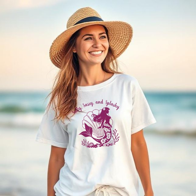 Camiseta Sereia Havaiana-Salty, Sassy e Splashy (Hawaiian Mermaid-Salty Sassy and Splashy Woman Fisherman Trend Fashion, t shirt, beach, summer)