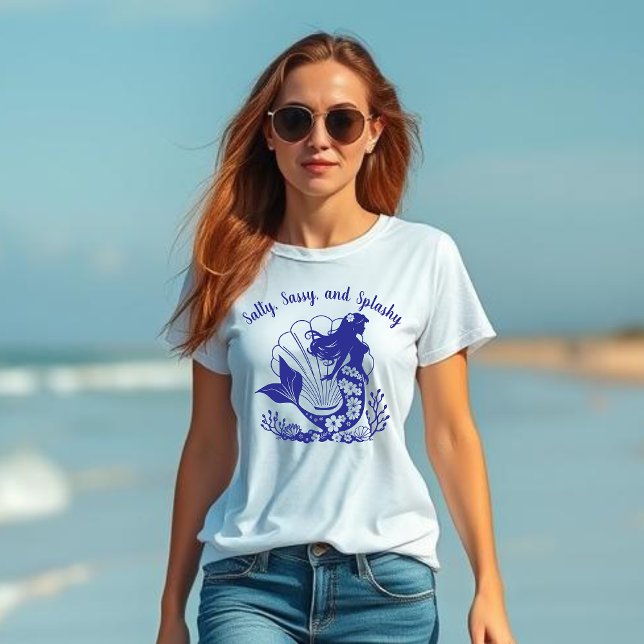 Camiseta Sereia Havaiana-Salty, Sassy e Splashy-Blue (Hawaiian Mermaid, Salty Sassy and Splashy, fisherman style fashion, trendy, summer, beach)