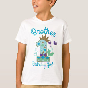 Camiseta Sereia Irmão da Primeira Princesa de Aniversário