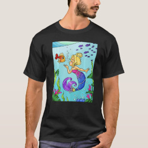Camiseta Sereia Loira Debaixo d'Água Com Peixe Dourado Nada