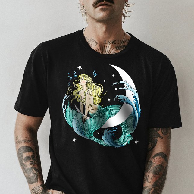 Camiseta Sereia Loira Lua Crescente Fantasia Art Déco  (Criador carregado)