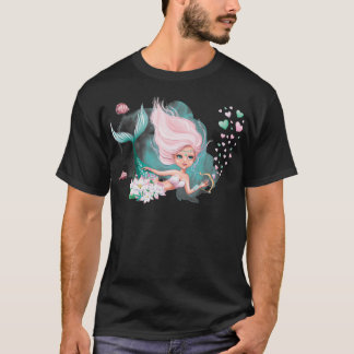 Camiseta Sereia Namorados de Sereia Penteado rosa fofo sere