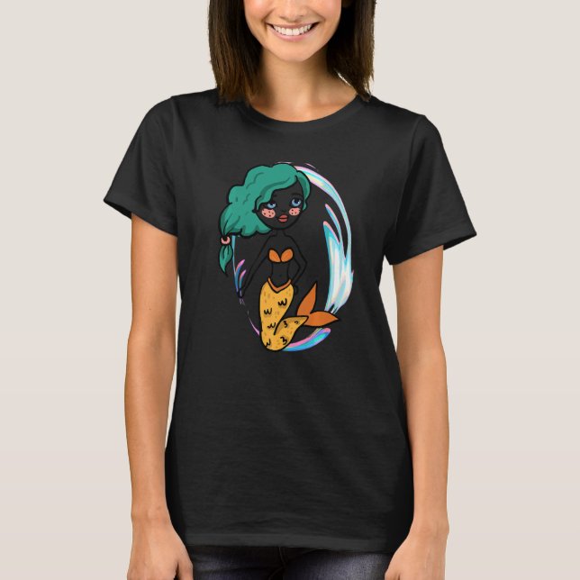 Camiseta Sereia-Natação-doce Oceana Sereia Mulheres Menina (Frente)
