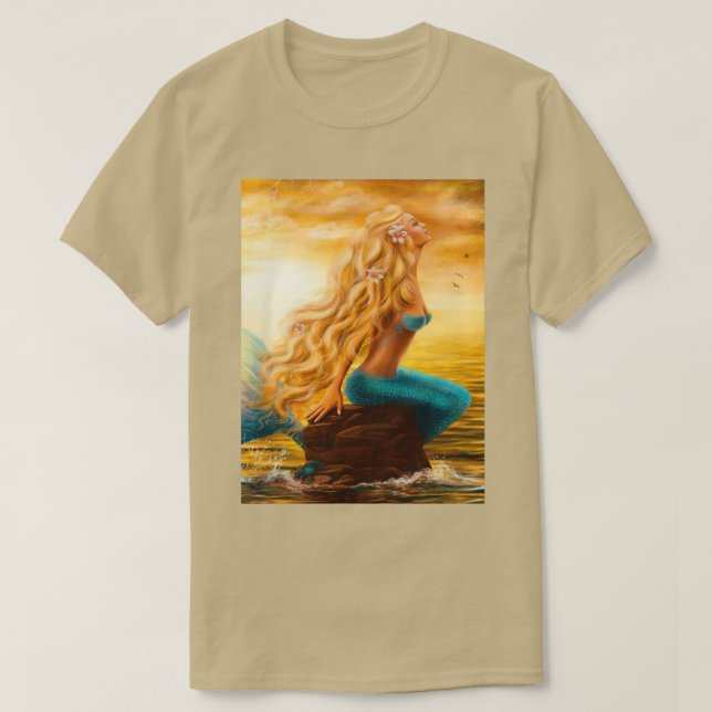 Camiseta Sereia no pôr do sol no mar (Frente do Design)