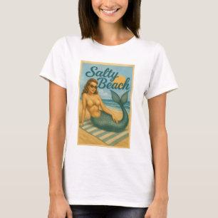 Camiseta Sereia Pin-Up da Praia Salgada Gráfico Costeiro
