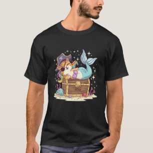 Camiseta Sereia Pirata de Gato de Halloween Fofo Engraçado 
