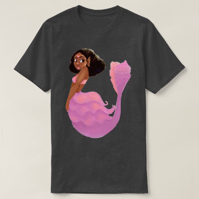 Camiseta Sereia Rosa Com Afro (Frente do Design)