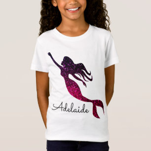 Camiseta Sereia Rosa e Púrpura Nome de adição personaliza