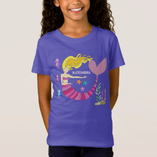 Camiseta Sereia Rosa Roxo Feminina Sob o Nome do Mar