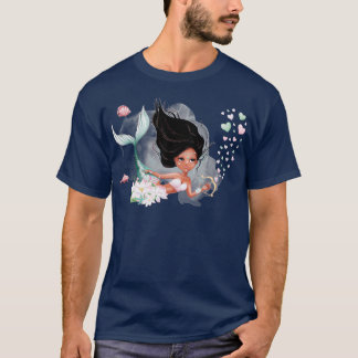 Camiseta Sereia Sereia Namorados doce de cabelo escuro sere