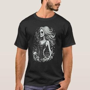 Camiseta Sereia Skeleton Bonita Feira de Halloween Menina