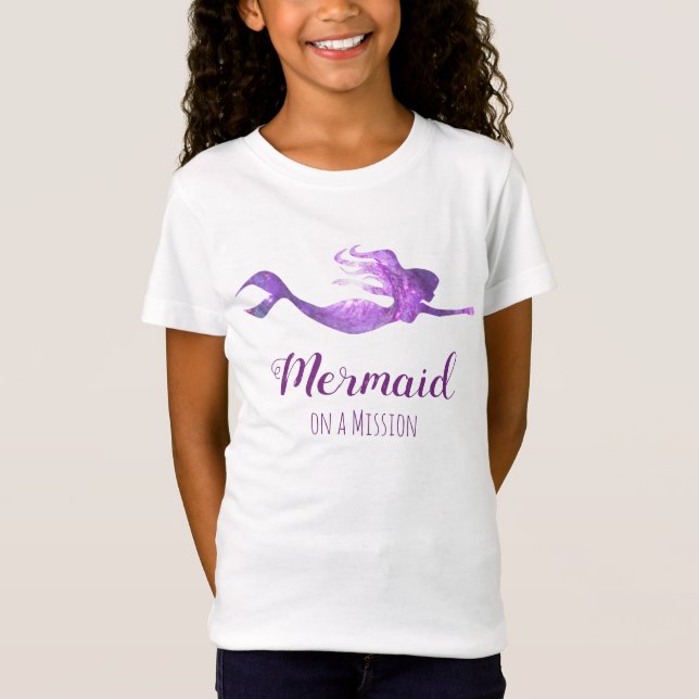 Camiseta Sereia Super-Herói Roxo Trendy em Missão (Frente)