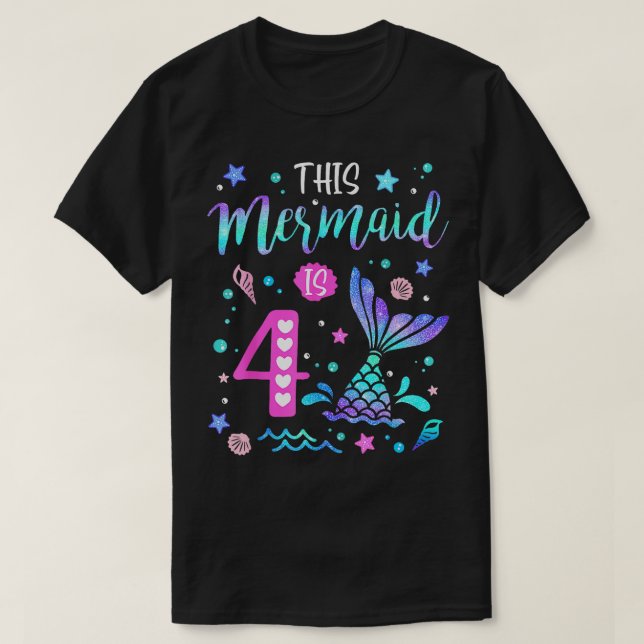 Camiseta Sereia Tem 4 Anos De Idade Garota De 4 Anos Mermaz (Frente do Design)
