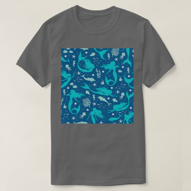 Camiseta Sereias conchas pescam golfinhos e algas (Frente do Design)