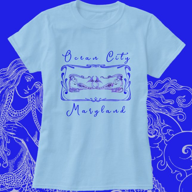 Camiseta Sereias Radiantes Elegantes de Oceano City MD (Ocean City, Maryland Elegant Art Nouveau Mermaids Vacation Souvenir)