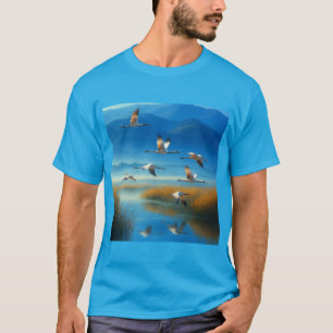 Camiseta Serena Cena do Lago da Natureza com Grou