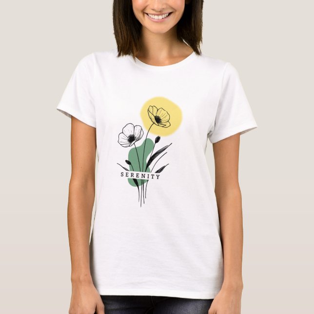 Camiseta Serena de Flores Elegantes para Mulheres (Frente)