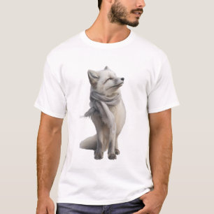 Camiseta Serena Raposa Ártica em um Cachecol Cinza Macio